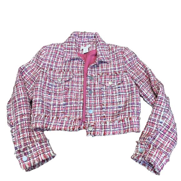 House of Harlow 1960 Plaid Pink & White Women's Tweed Blazer Jacket Size S - Picture 1 of 10